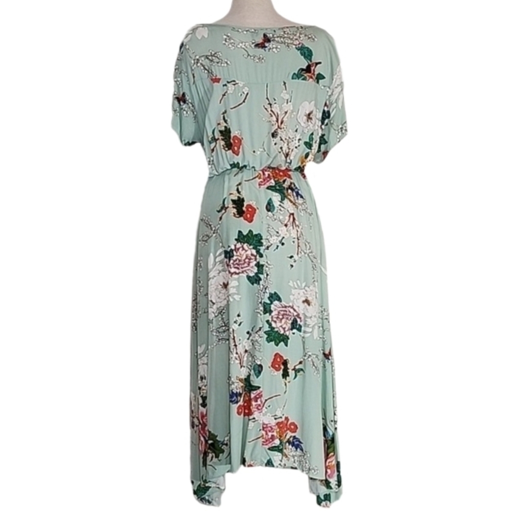 Amzplus Dress Floral Smocked Boho Tassled Tie Front Maxi Green Plus Size 3XL - Picture 6 of 16